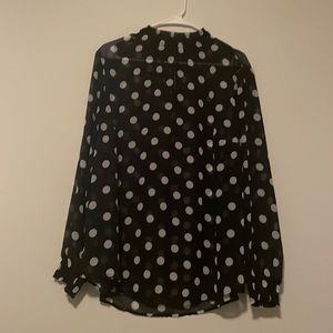 Torrid size 1 sheer black with polka dot blouse.
